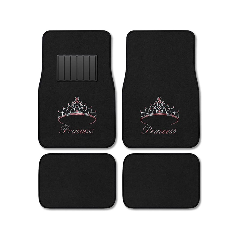 4 Pack Pink Princess Crown Crystal Diamond Studded Pattern Car SUV Truck Floor Mats