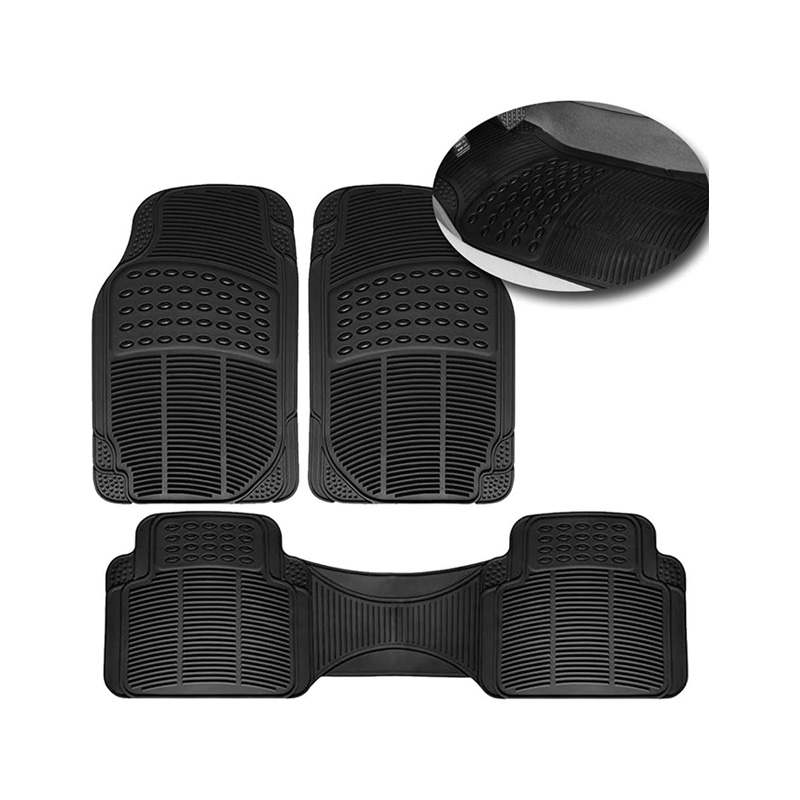 Black Universal Trimmable Heavy Duty Rubber Complete Set of Car Floor Mats Fits Most Vehicle Interiors