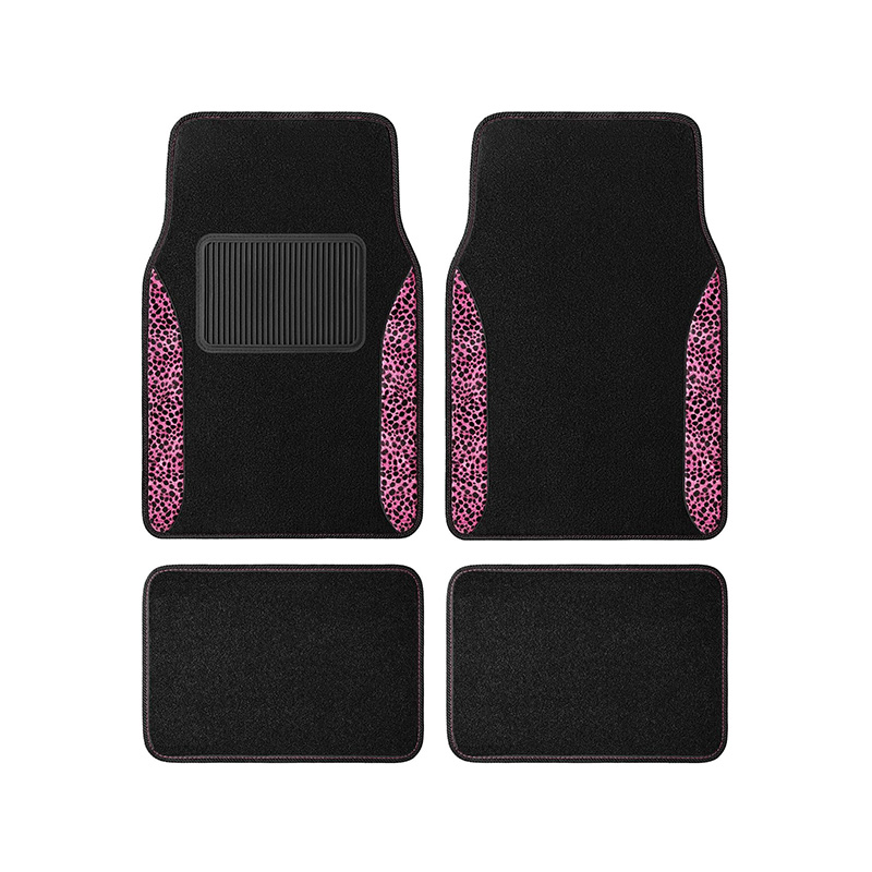 4 Pieces Carbon Fiber Patchwork Leopard Print Anti-Slip Car Floor Mats Suitable For SUV Sedan Truck